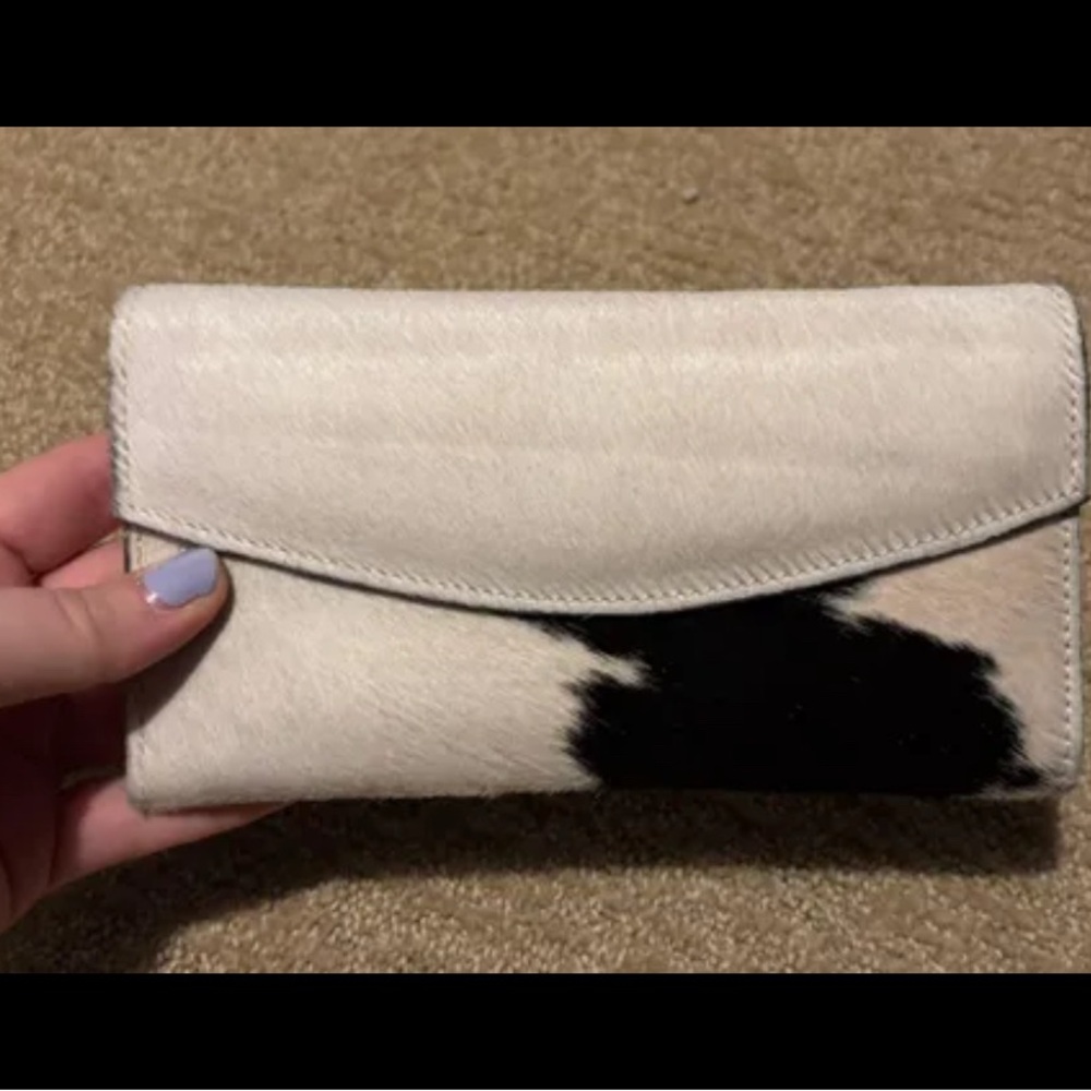 Real Leather Elegant White and Black Women's Clutch